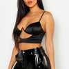 Black Fitted Satin Crop Top