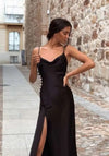 Black Satin Slit Dress