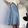 Blue Satin Midi Skirt