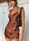 Brown Satin Mini Dress