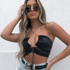 Cross Neck Satin Crop Top Black