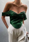 Green Satin Off the Shoulder Top