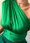 Green Satin One Shoulder Top