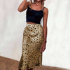 Leopard Print Satin Midi Skirt