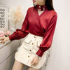 Long Sleeve Red Satin Blouse