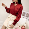Long Sleeve Red Satin Blouse