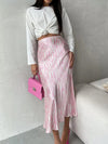 Pink Satin Midi Skirt