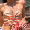 Pink Satin Tie Front Crop Top