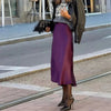 Purple Satin Midi Skirt