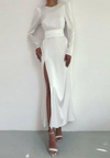 White Satin Long Sleeve Dress