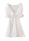 White Satin Puff Sleeve Dress